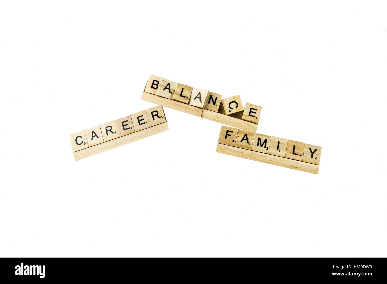 Konzept Worte Blockschrift "Karriere, Gleichgewicht, Familie". Ausschnitt. Stockfoto