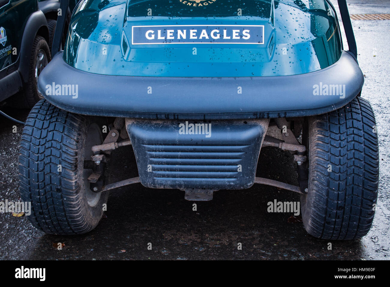 Nahaufnahme von vorne von Gleneagles-Golf-cart Stockfoto