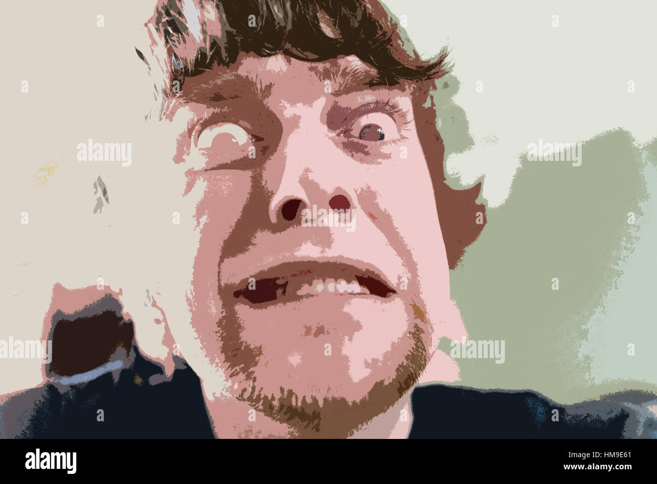 Illustration einer wütend oder verärgert junger Mann verzog das Gesicht. Gesichtsausdruck. Konzept, konzeptionelle. Stockfoto