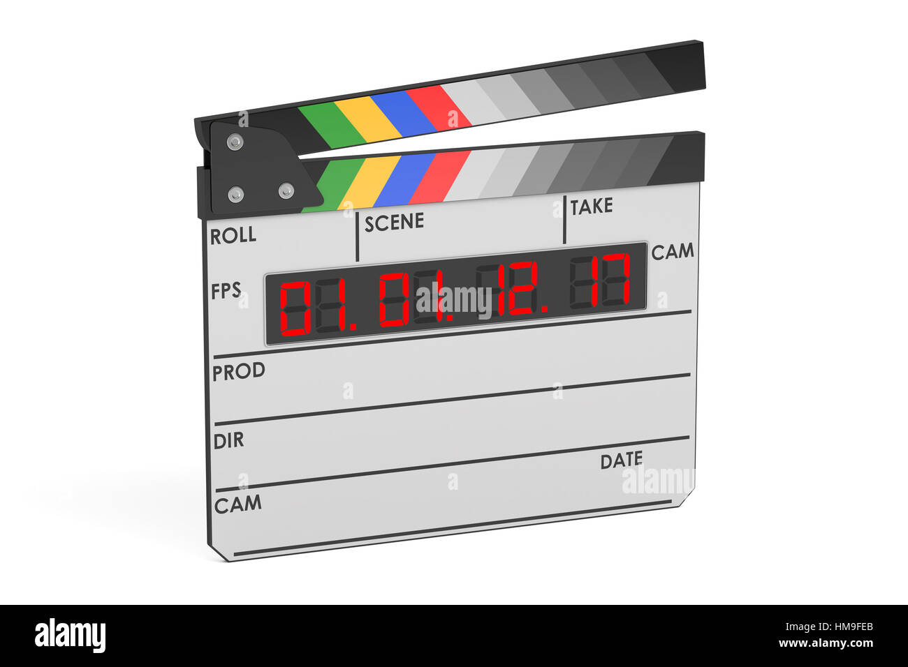 Digital Film Klappe, 3D-Rendering isolierten auf weißen Hintergrund Stockfoto