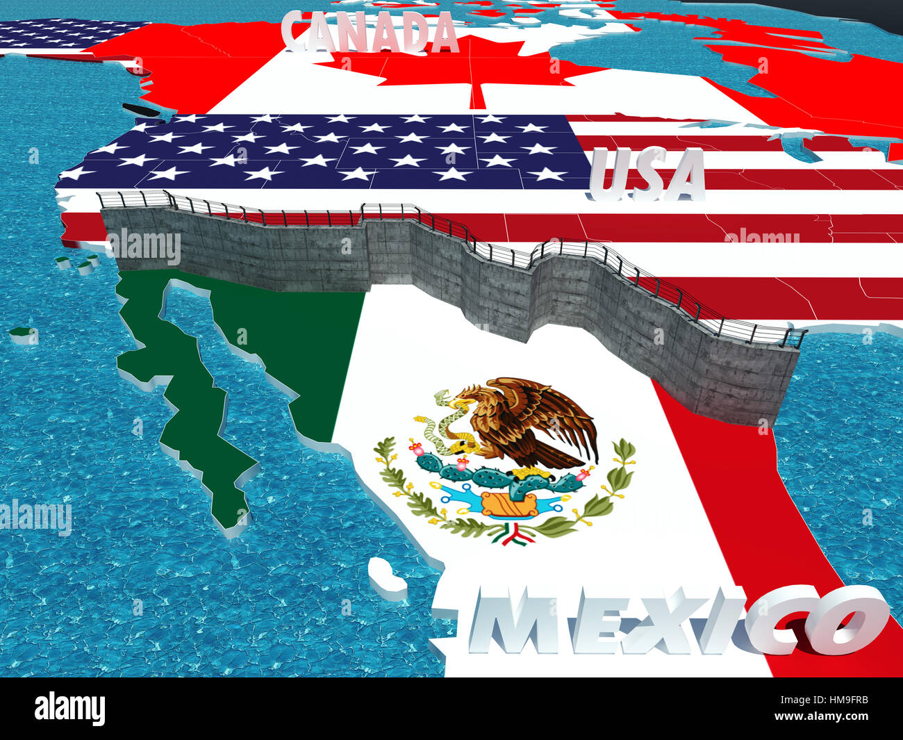 Symbol der Grenzmauer zwischen Mexiko und den Vereinigten Staaten als Präsident versprochenen Symbol der Grenze zwischen Mexiko und USA Stockfoto