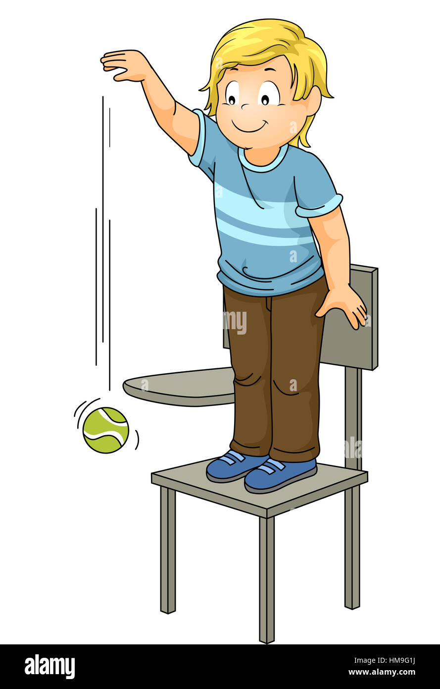 Abbildung eines kleinen Jungen, der einen Ball von einer hohen Position ablegen Stockfoto