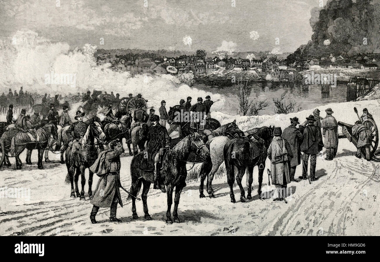 Die Bombardierung von Fredricksburg, 11. Dezember 1862 - USA Bürgerkrieg Stockfoto
