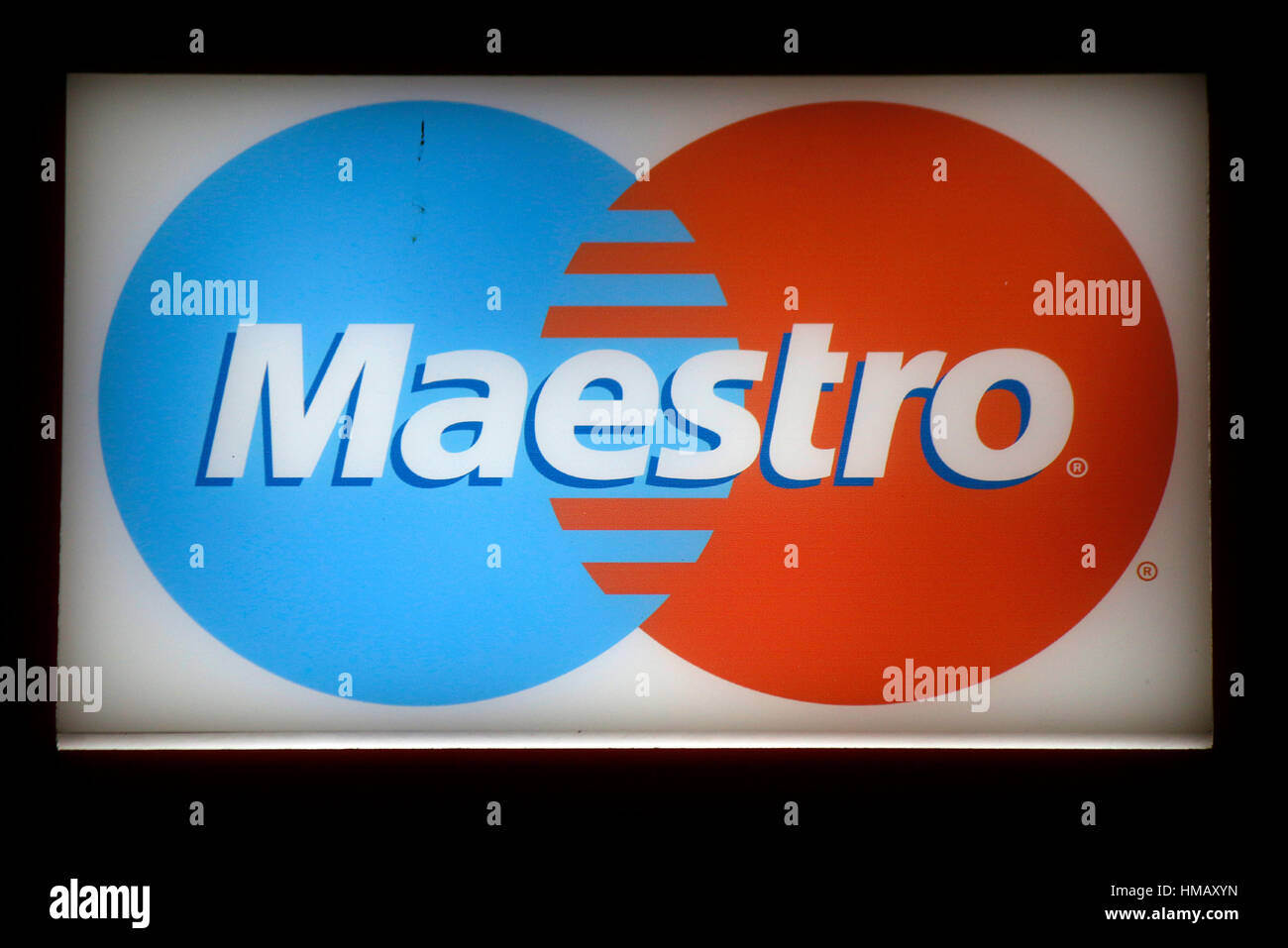 Das Logo der Marke "Maestro", Berlin. Stockfoto