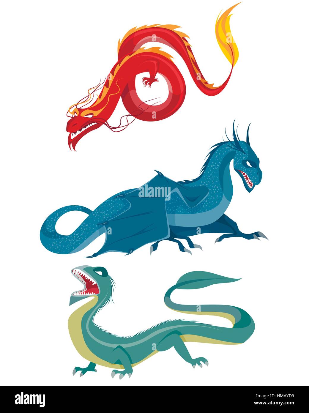 Vektor-Illustration aus einem Satz von drei Drachen Stock Vektor