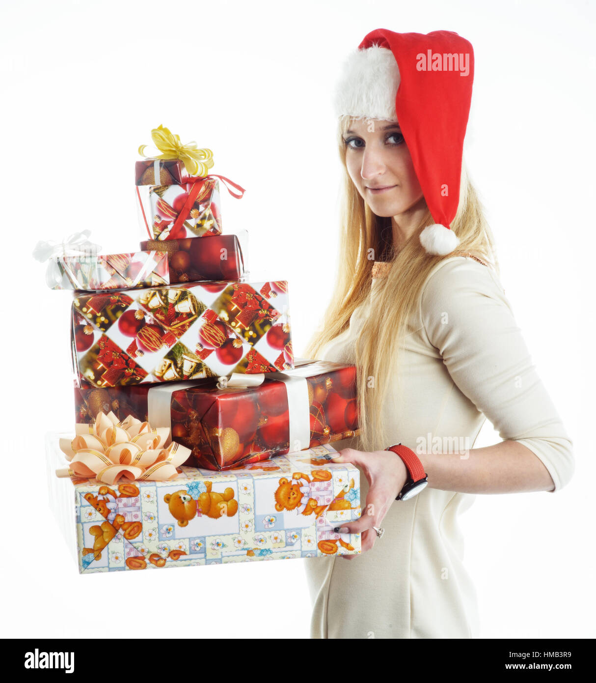 Mädchen mit einem Weihnachtsgeschenke Stockfoto