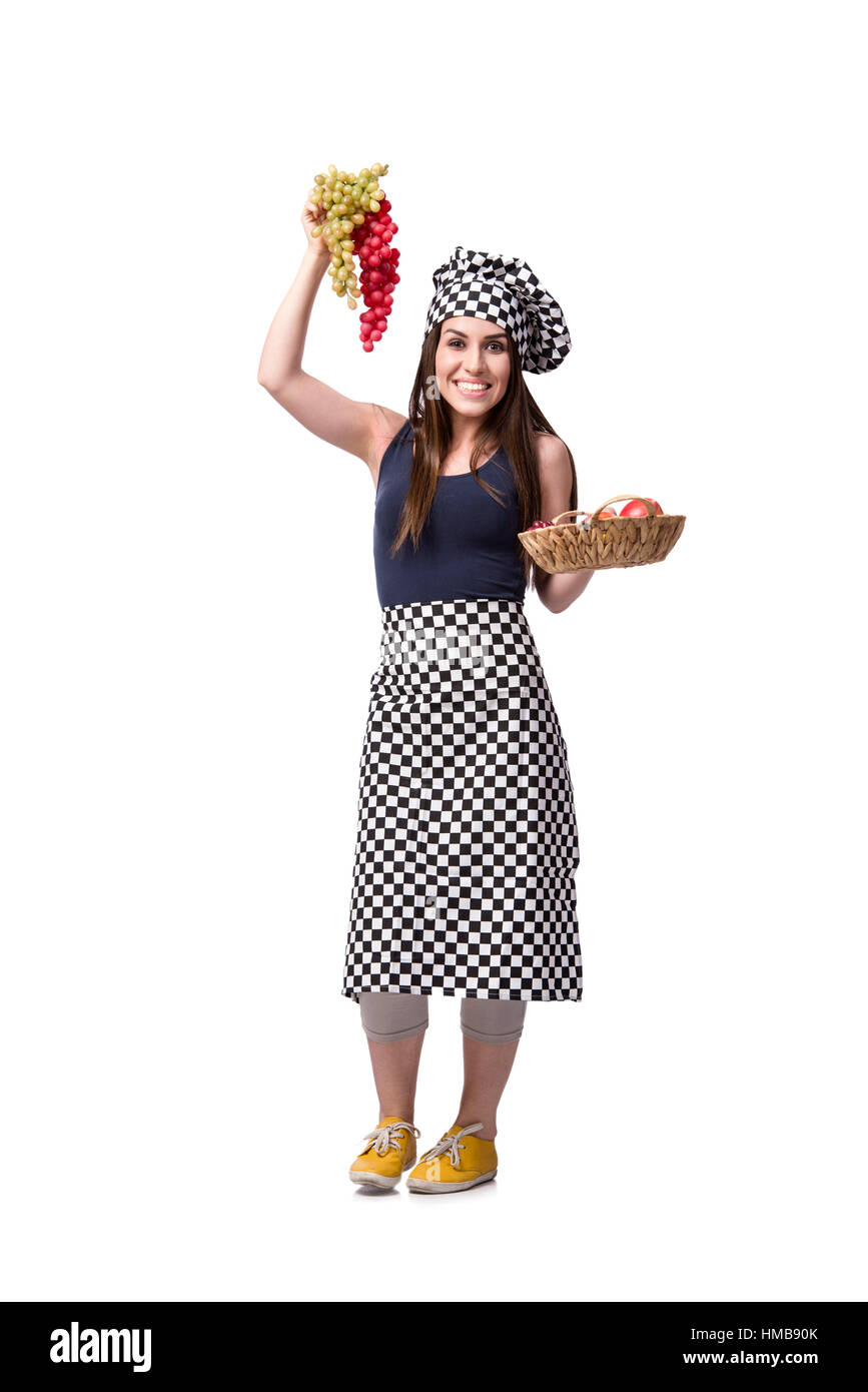 Junge Frau Kochen isolierten auf weißen Hintergrund Stockfoto