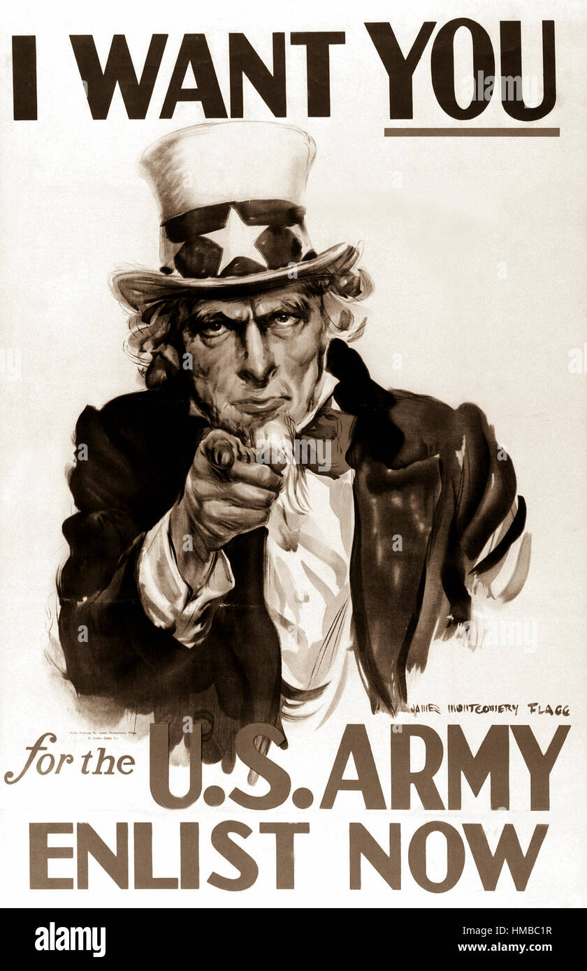 Ich will dich jetzt für die US-Armee/eintragen.  Farbe-Plakat von James Montgomery Flagg.  (Amt der Regierungsberichte) Genaues Datum erschossen unbekannte NARA Datei #: 044-PA-71 Krieg & Konflikt buchen #: 728 Stockfoto