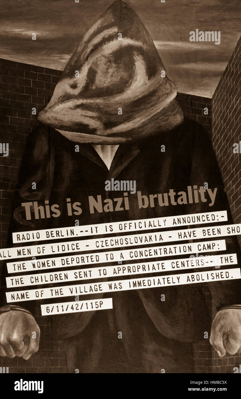 Dies ist Nazi-Brutalität.  Die Lidice Massaker, Tschechoslowakei, 1942. Farbe-Plakat von Ben Shahn.  (Amt der Regierungsberichte) Genaue Datum erschossen unbekannte NARA Datei #: 044-PA-245 Krieg & Konflikt #: 762 Stockfoto
