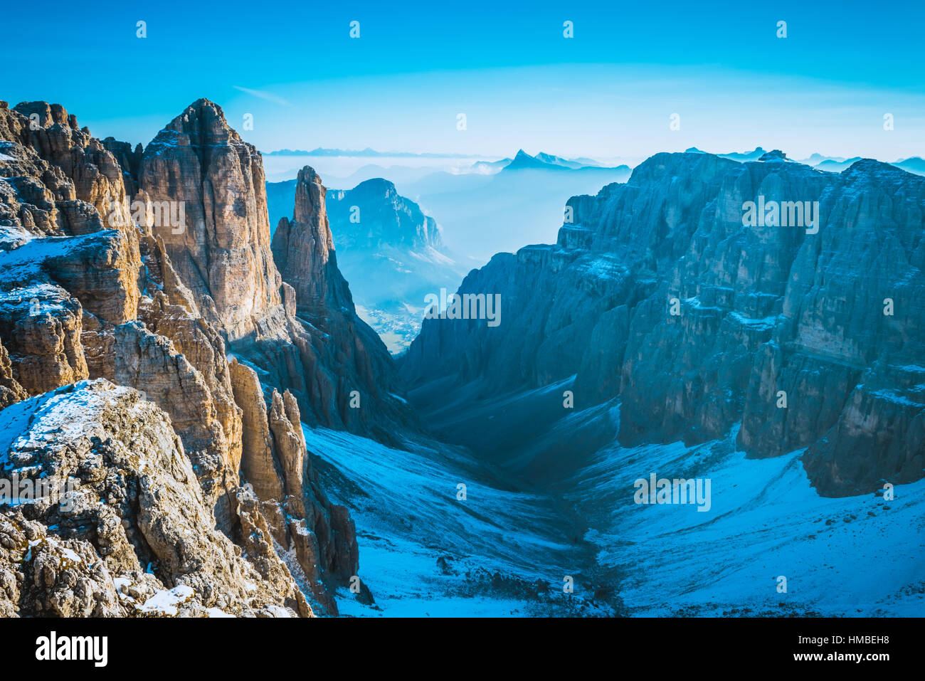 Blick auf Berge Sella Ronda Dolomiten Italien Stockfoto