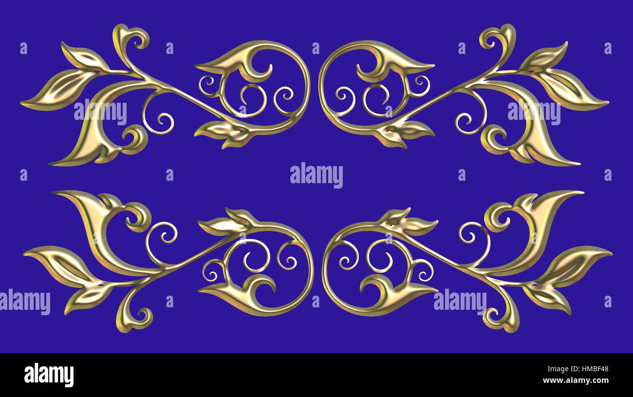 Vintage Swirl Ornament floral gold 3D-Design. Stockfoto
