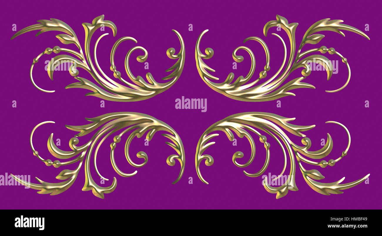 Vintage Swirl Ornament floral gold 3D-Design. Stockfoto