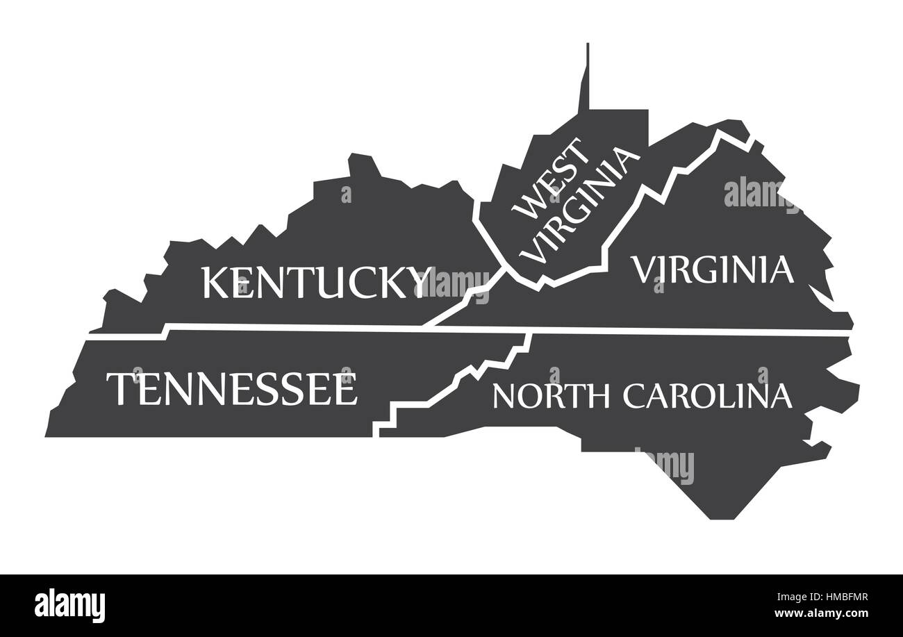 Map Of Kentucky And West Virginia Kentucky - Tennessee - West Virginia - Virginia - North Carolina Karte  Gekennzeichnet Schwarz Abbildung Stock-Vektorgrafik - Alamy