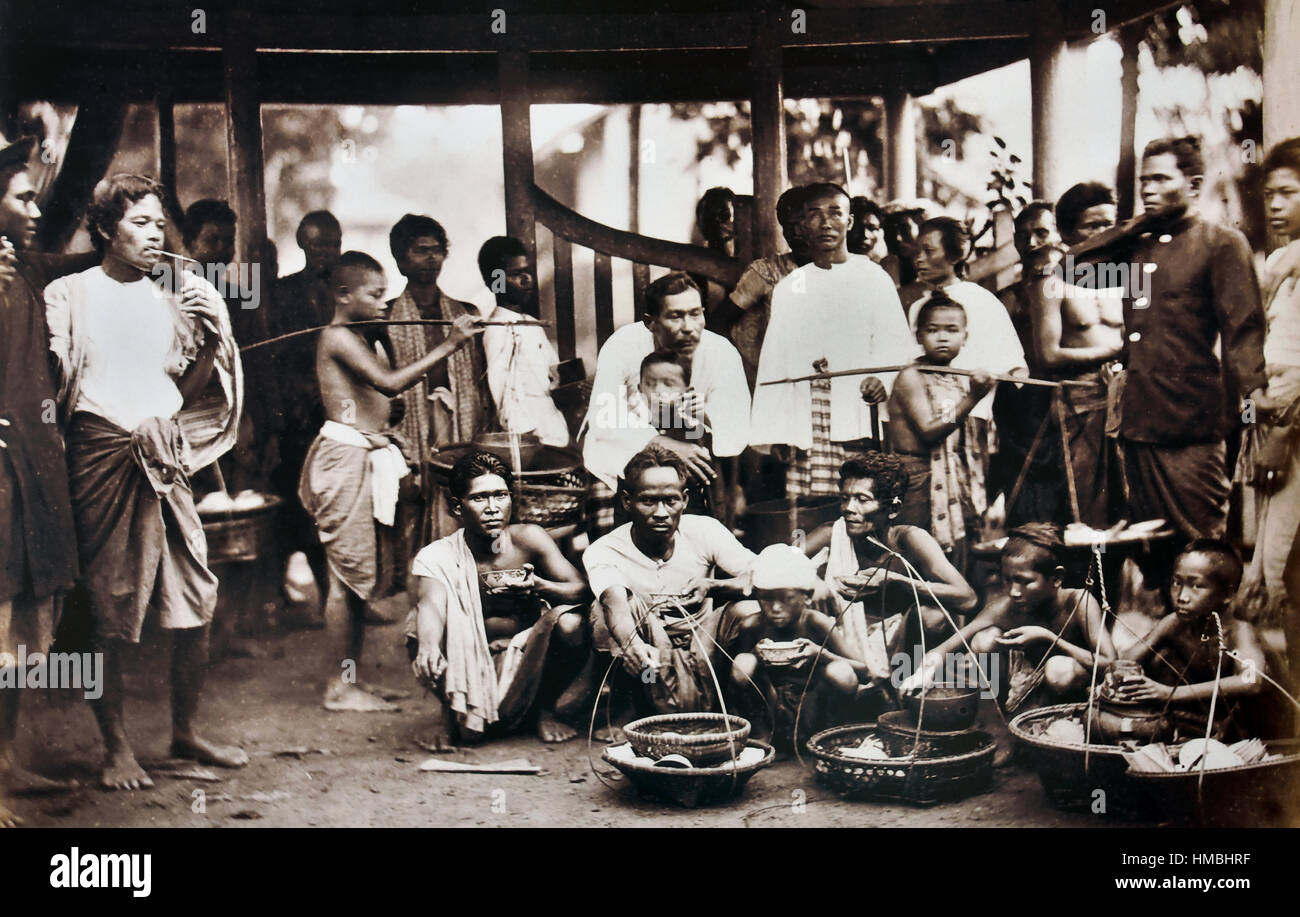 Siamesischen und chinesischen Markt Gruppe in der Chantaboon Provinz, 1890-1900, Countyside, Thailand, Thai, Siam, Stockfoto