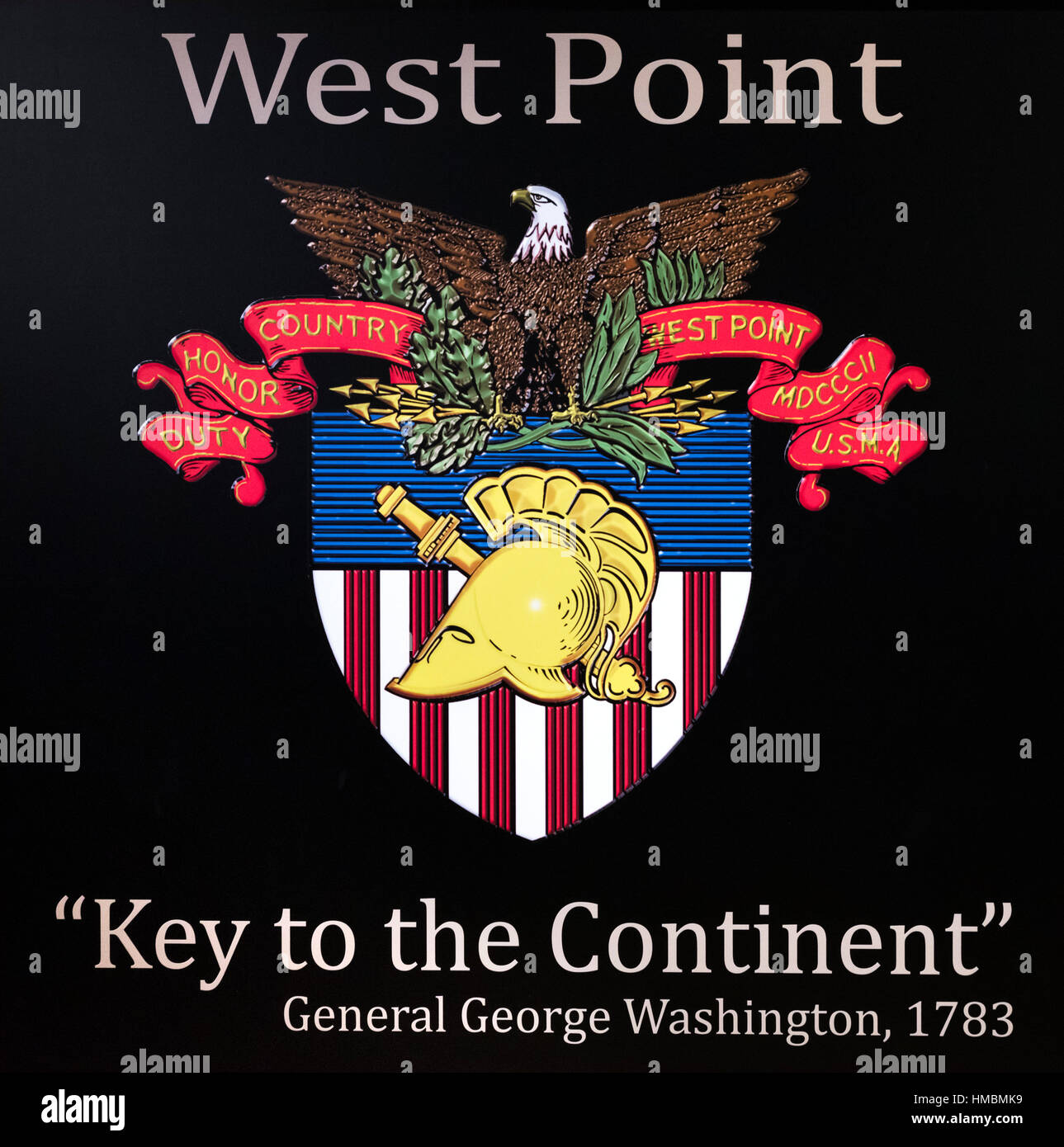 West Point Crest, Militärakademie West Point Museum, Vereinigte Staaten von Amerika, Highland Falls, New York State, USA Stockfoto