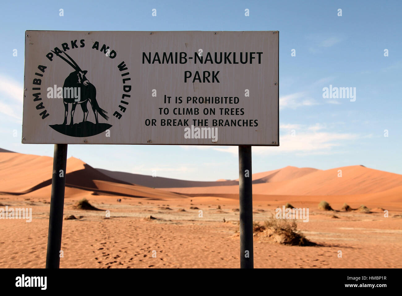 Zeichen der Namib-Naukluft-Nationalpark in Namibia Stockfoto