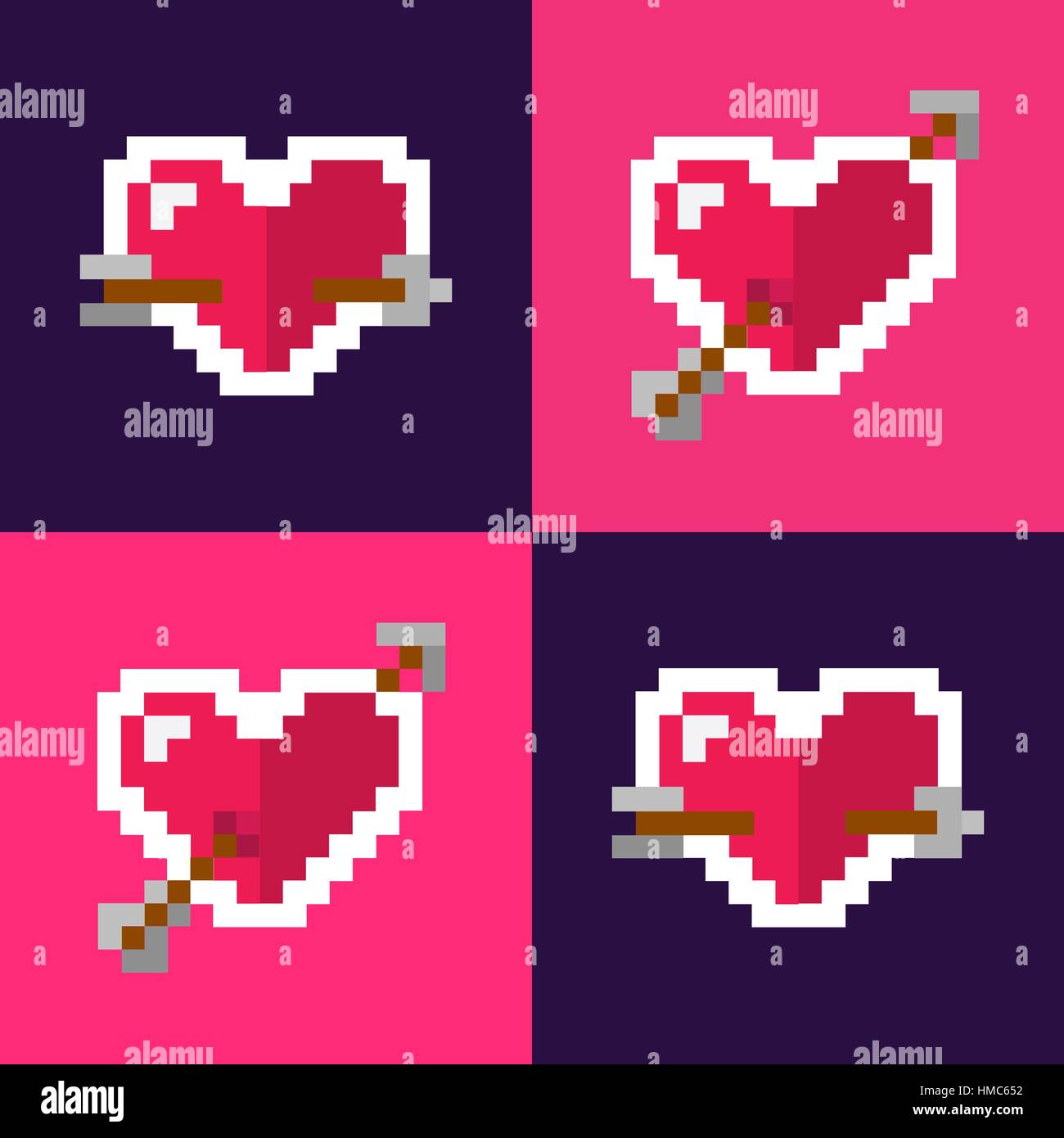 Pixel-Stil-Herzen auf farbigem Hintergrund Stock Vektor