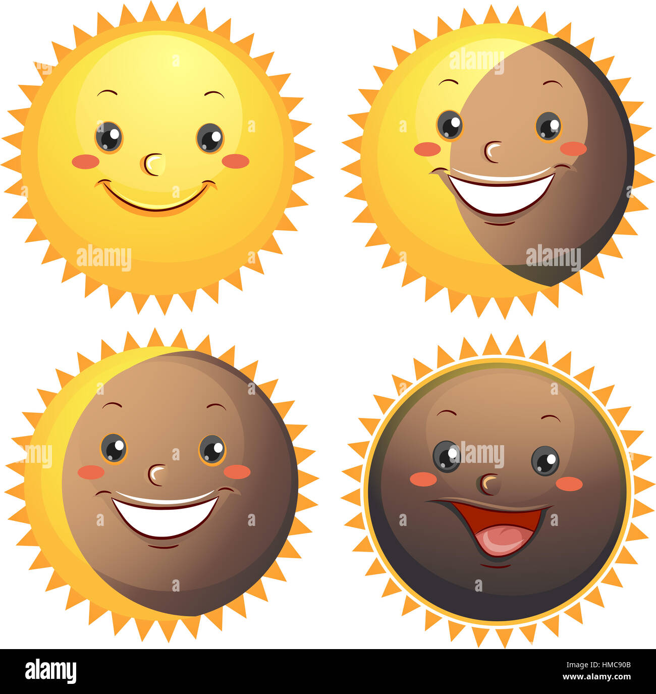 Maskottchen-Darstellung, die die verschiedenen Arten von Sonnenfinsternis Stockfoto