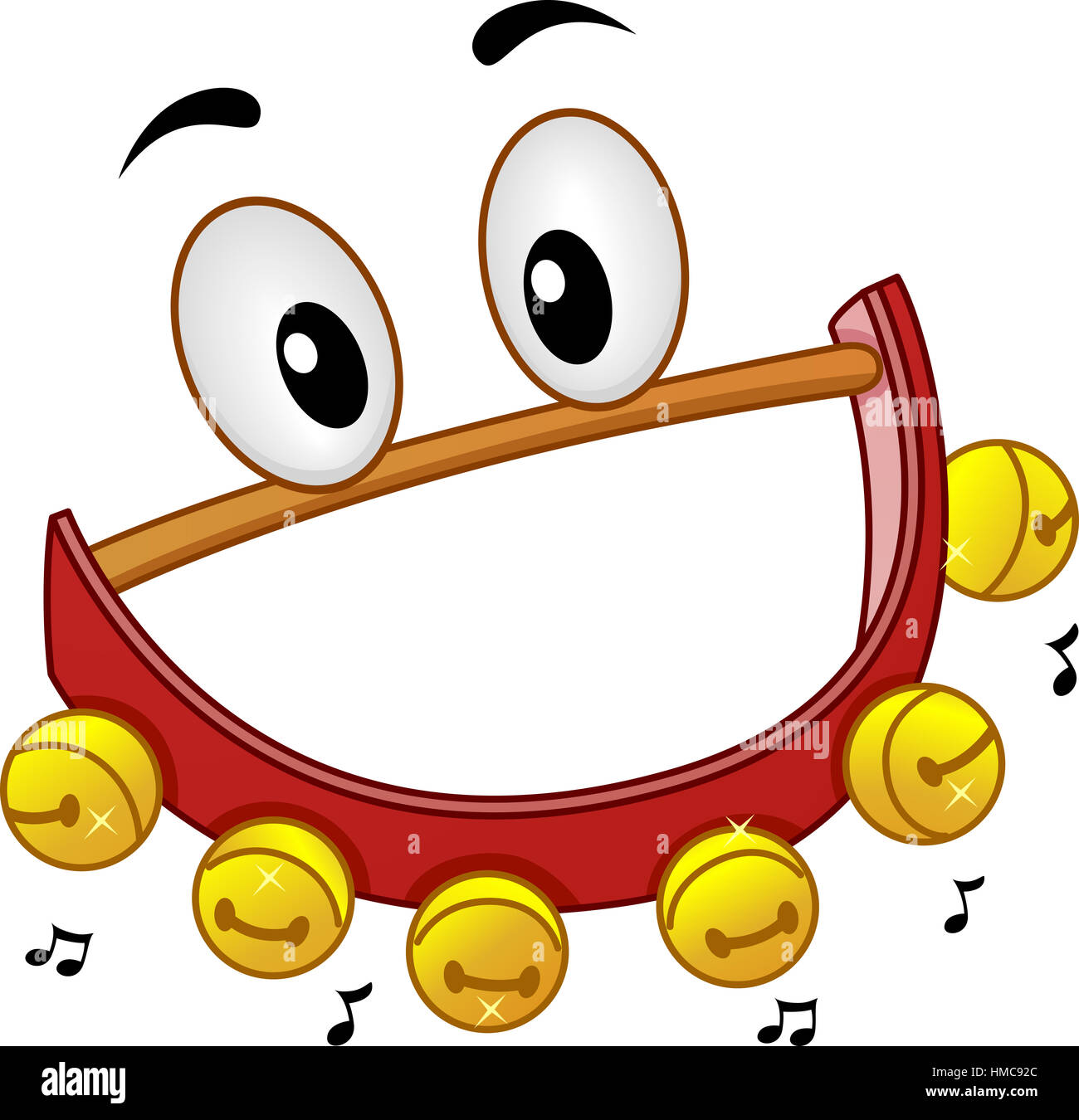 Musikalische Instrument-Maskottchen Illustration ein Schlitten Bell freudig wackeln die Glocken Stockfoto