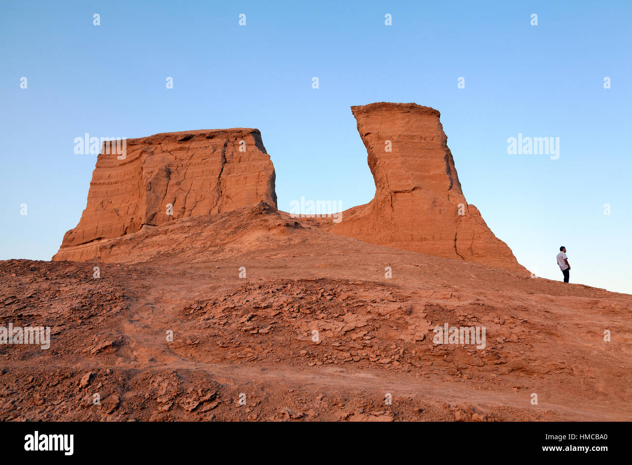 Dasht-e Beute Wüste Felsen bei Sonnenuntergang, südöstlichen Iran Stockfoto