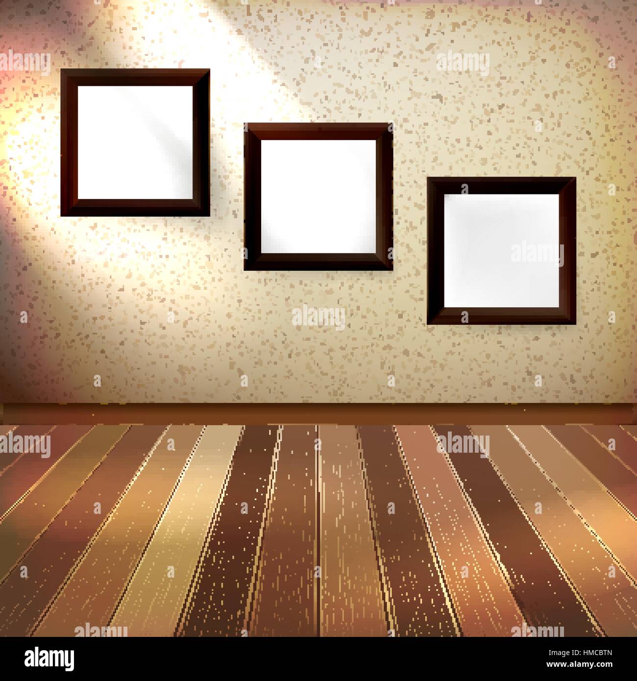 Retro-Zimmer mit drei Frames für Bilder an der Wand. Vektor EPS 10 Stock Vektor