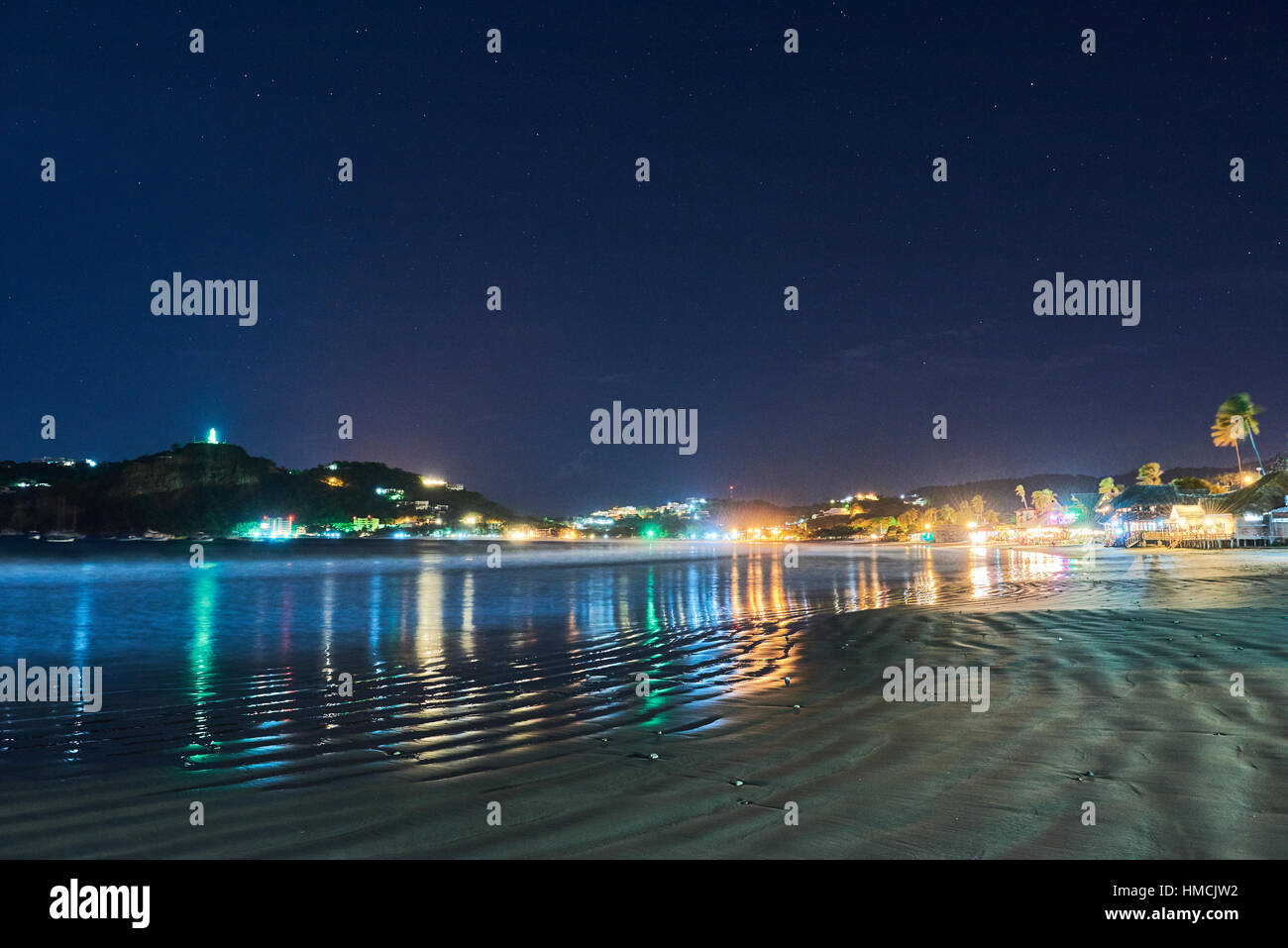 Nacht-live-View-Bucht von San Juan del Sur, Nicaragua Stockfoto