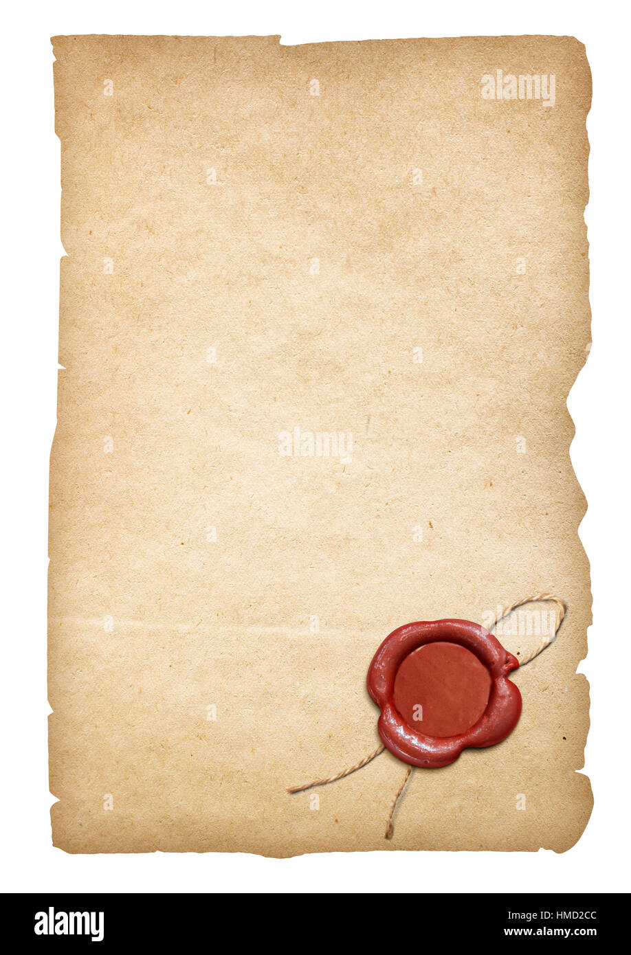 Alten Pergament Brief oder Papier mit Siegel. Clipping-Pfad ist im Preis inbegriffen. Stockfoto