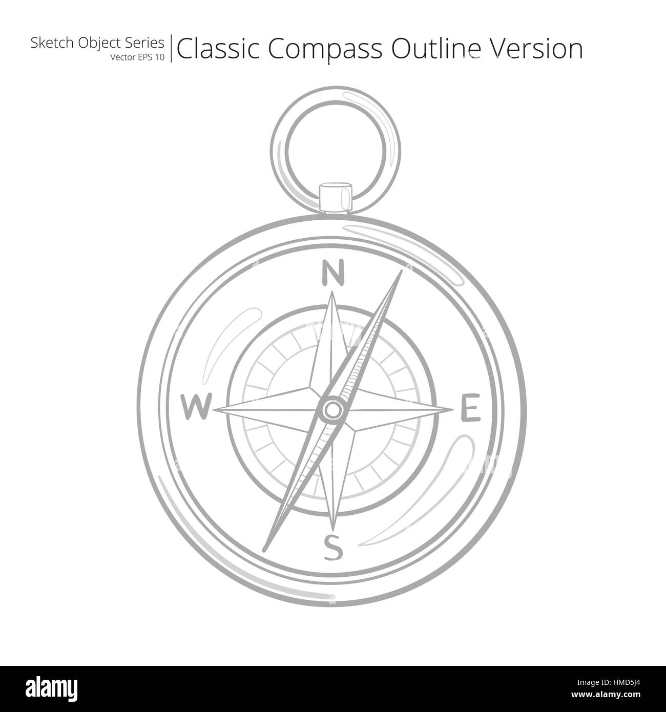Skizzieren Sie Stil Vektor-Illustration eines Kompasses. Umriss-Version. Stock Vektor