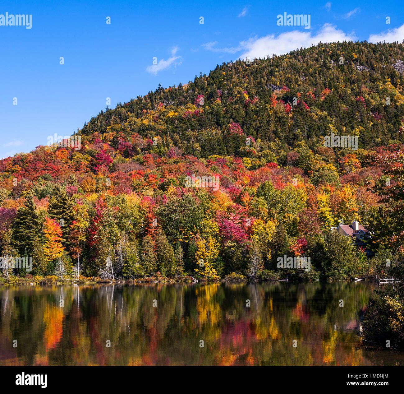 Herbst, Sugarloaf Teich mit Berg- und Farbe ändern, Eastern Townships Potton, Quebec, Kanada Stockfoto