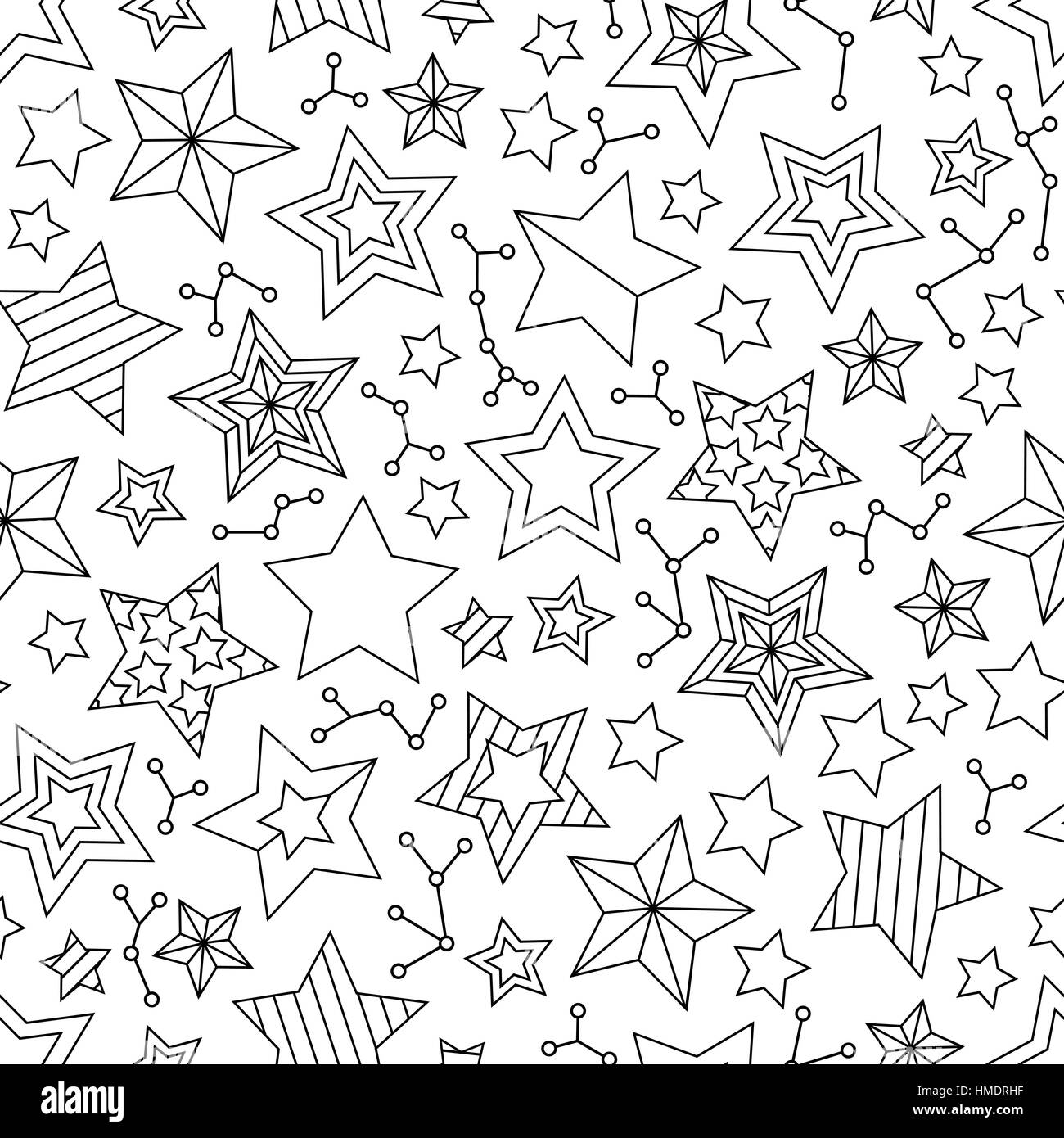 Nahtlose Muster mit Sternen Umriss. Malvorlagen Buch für Erwachsene und ältere Kinder. Stock Vektor