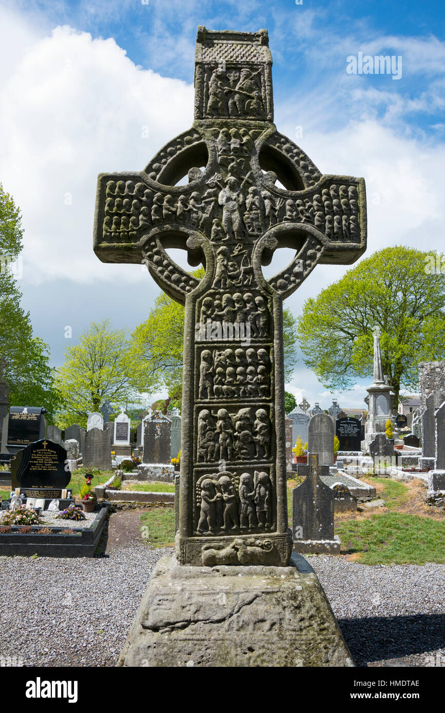 Hohen Kreuz von Muiredach, keltische Kreuz, Monasterboice, Lough County, Irland, Vereinigtes Königreich Stockfoto