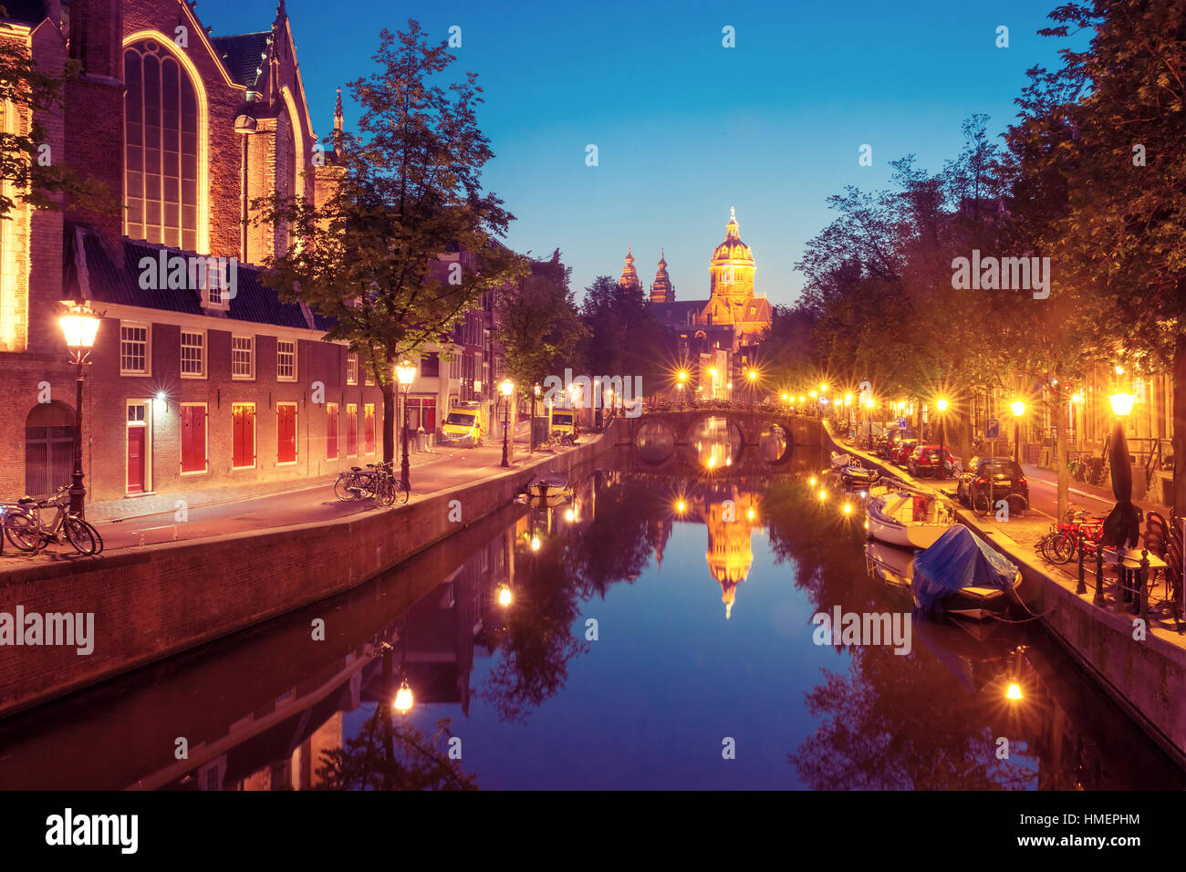 Nacht Amsterdamer Rotlichtviertel De Wallen Stockfoto