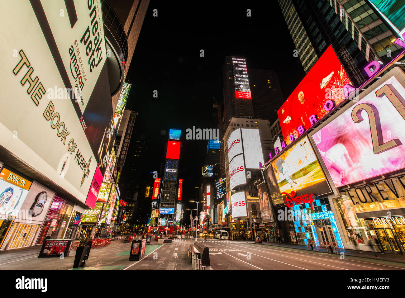Nachtaufnahmen von Times Square Manhattan Stockfoto