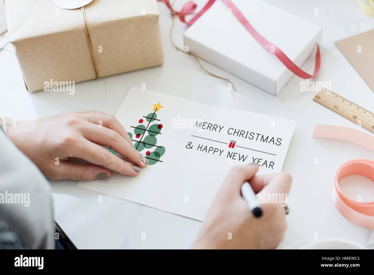 Weihnachtsbaum-Feier-Lametta-Konzept Stockfoto
