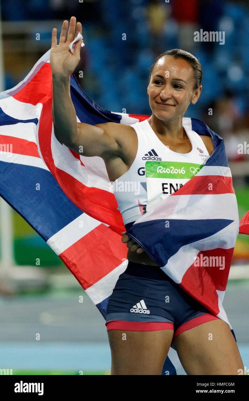 Rio De Janeiro, Brasilien. 13. August 2016. Jessica Ennis-Hill (GBR) gewinnt die Silbermedaille im Siebenkampf bei den Olympischen Sommerspielen 2016. © Paul J. Su Stockfoto