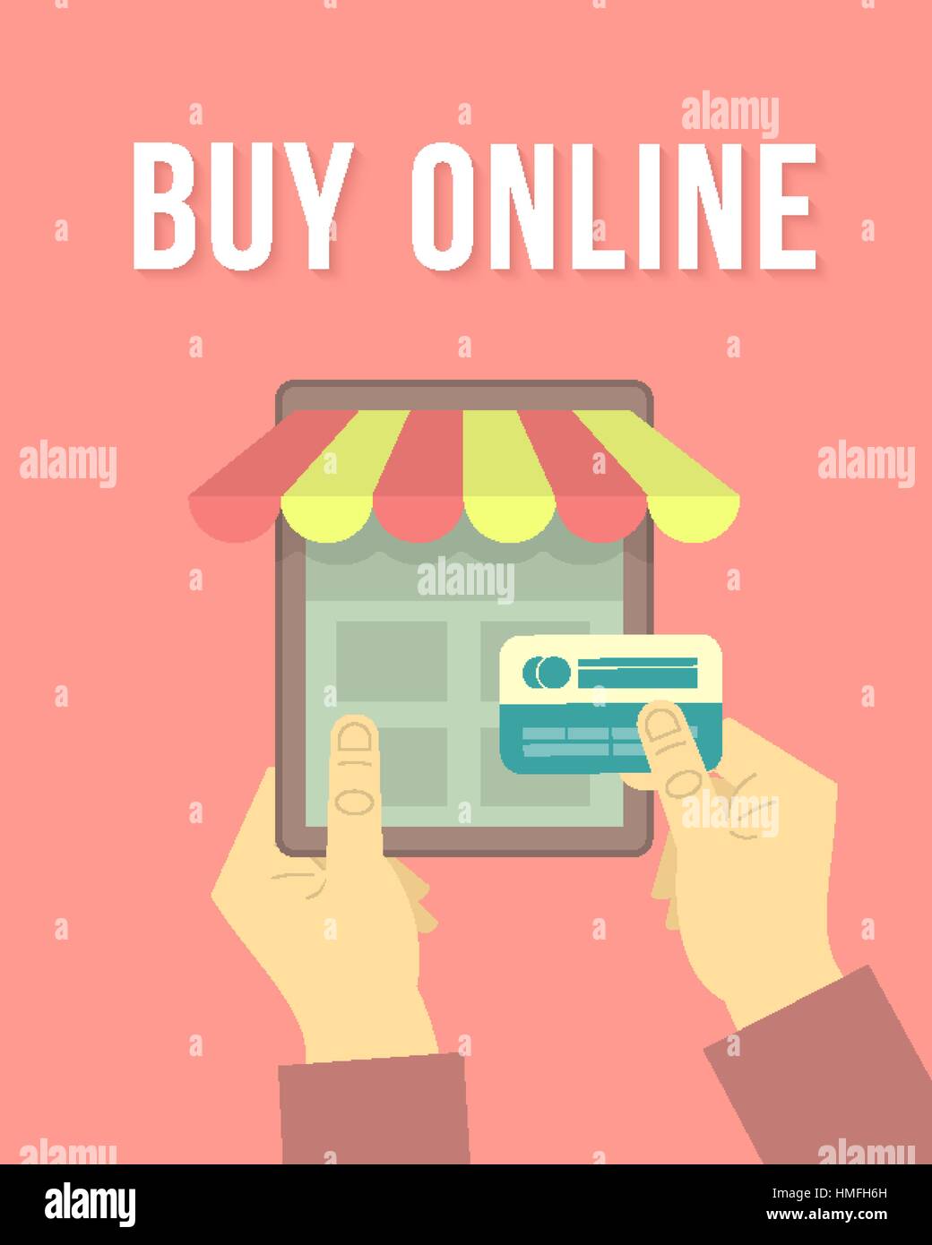 Moderne flach Vektor konzeptionelle Darstellung der Online-Zahlung im Internet-Shop per Kreditkarte mit einer Tablette. Konzept des e-Commerce und online Stock Vektor