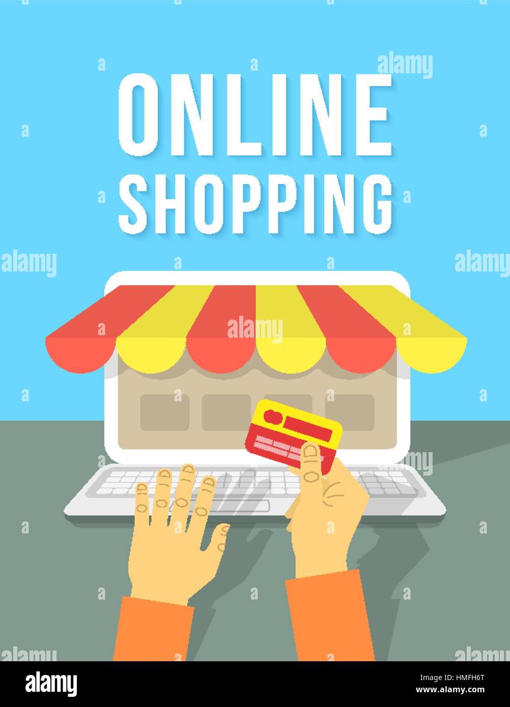 Moderne flach Vektor konzeptionelle Darstellung der Online-Zahlung im Internet-Shop mit Kreditkarte mit einem Laptop. Konzept des e-Commerce und online Stock Vektor