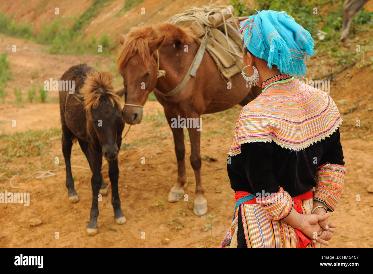 VIetnam - Flower Hmong Frauen In Lao Cai-Markt in der Nähe von Bac Ha Stockfoto