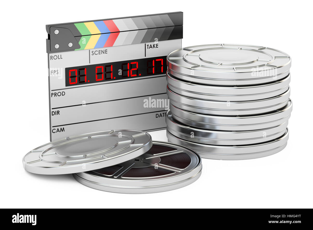 Kino und Filmkunst Konzept, 3D-Rendering isolierten auf weißen Hintergrund Stockfoto