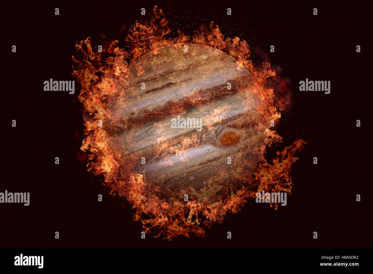 Planet in der Feuer - Jupiter. Science Fiction Kunst. Stockfoto