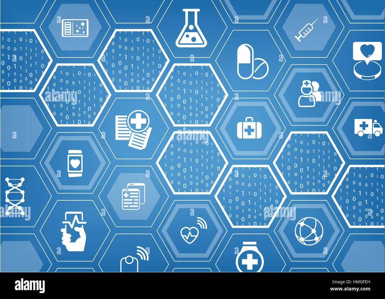 Elektronische e-Healthcare blaue Vektor Hintergrund mit sechseckigen Formen Stock Vektor