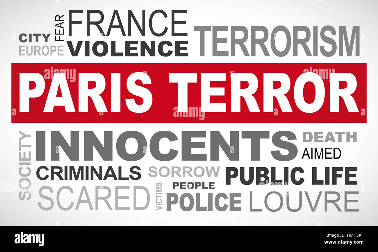 Frankreich Machete Louve Terroranschlag in Frankreich - Wort-Wolke-Abbildung Englisch Stockfoto