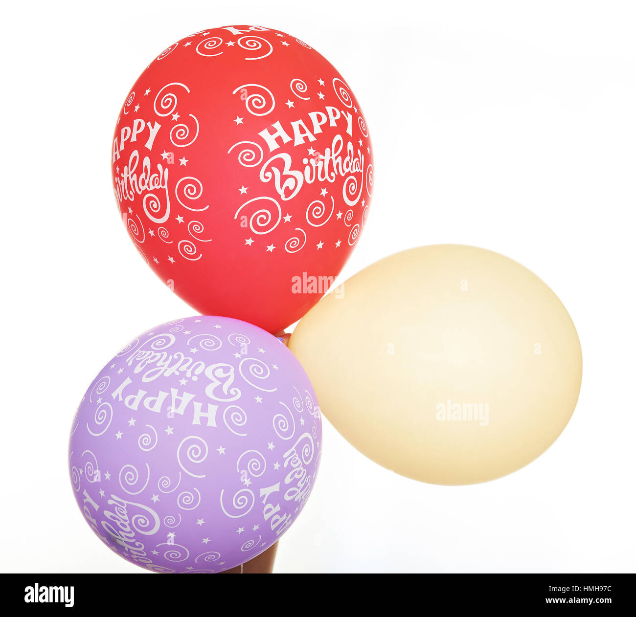 3 Farben Luftballons isoliert auf weißem Hintergrund Stockfoto