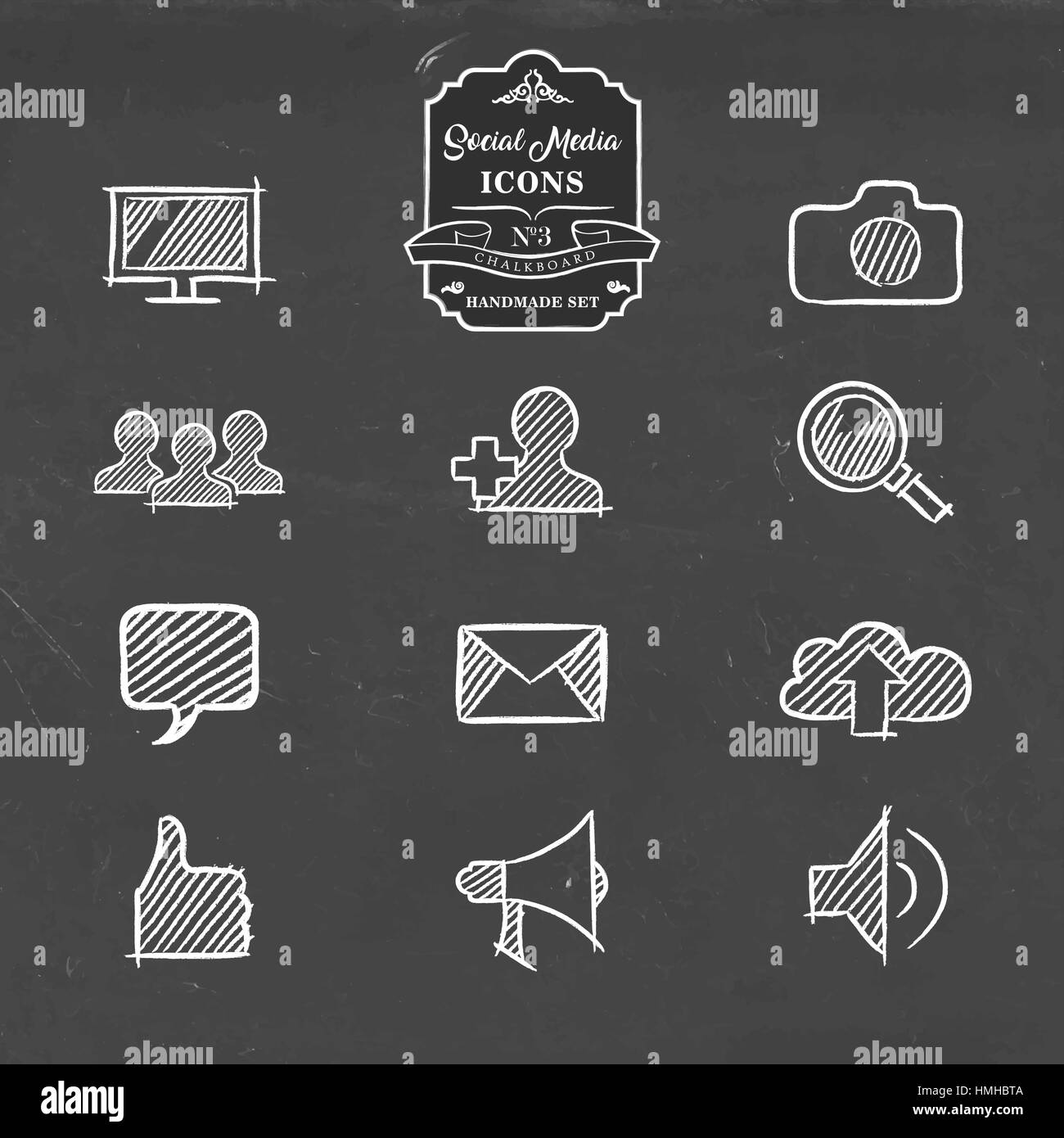 Social-Media Sammlung handgezeichnete Tafel Symbol, von Online-Networking-Symbolen. Nachricht, wie Computer, Foto und vieles mehr umfasst. EPS10 Vektor. Stock Vektor