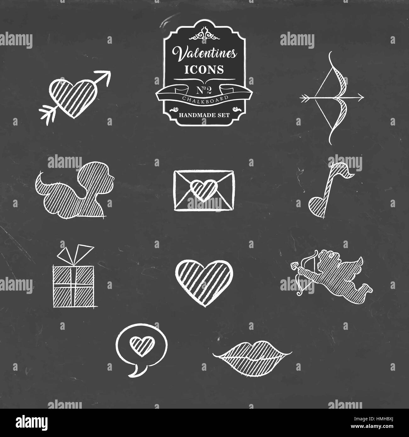 Valentinstag handgezeichneten Tafel Ikonensammlung, Festlegen von Gliederungssymbole für romantischen Urlaub. Herzform, Amor, Geschenk, Liebe Nachricht enthält und Stock Vektor