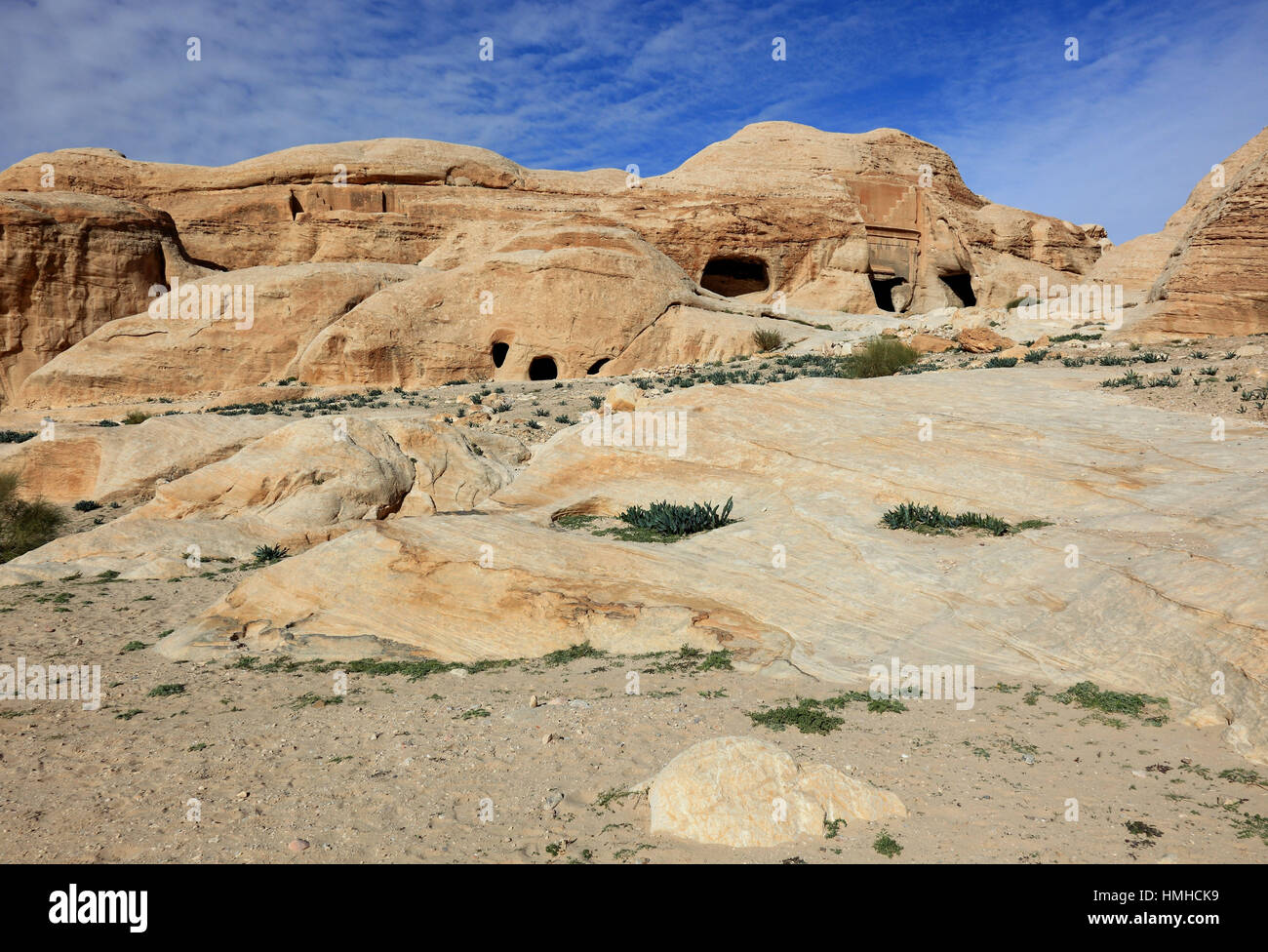 Grab Höhlen, verlassenen Felsenstadt Petra, al-Batra, Hauptstadt des Reiches der Nabatäer, Jordan, UNESCO-Weltkulturerbe Stockfoto