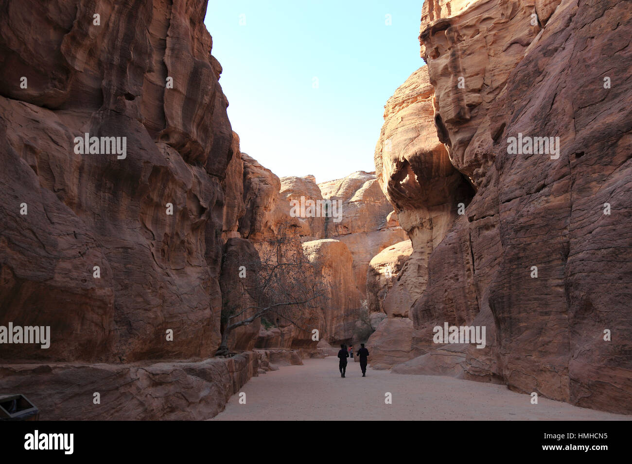 Zugriff auf als Siq, verlassenen felsige Stadt Petra, al-Batra, Hauptstadt des Reiches der Nabatäer, Jordan, UNESCO-Weltkulturerbe Stockfoto