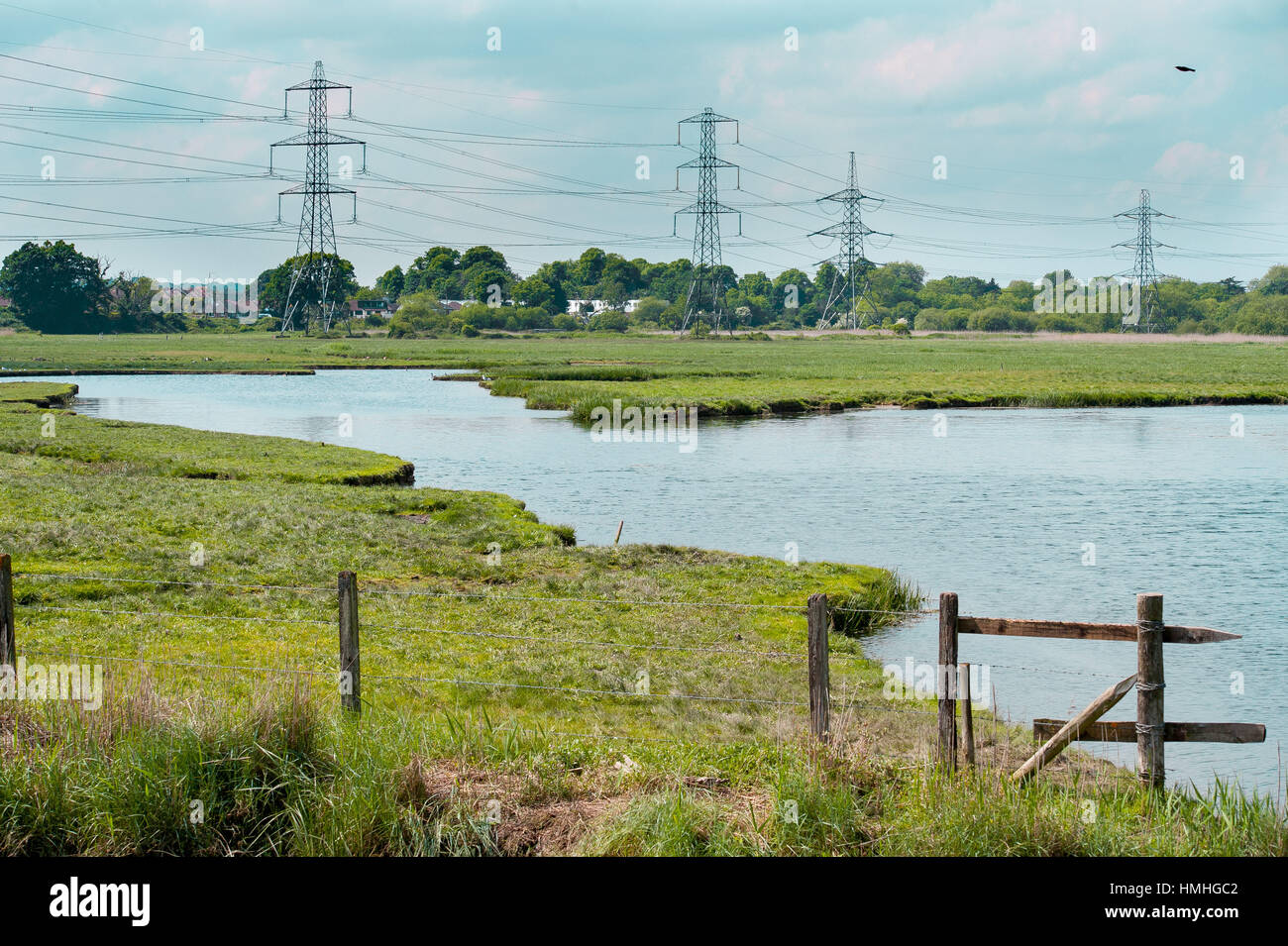 Blick auf den Fluss Test in Southampton, Hampshire Bereich. Stockfoto