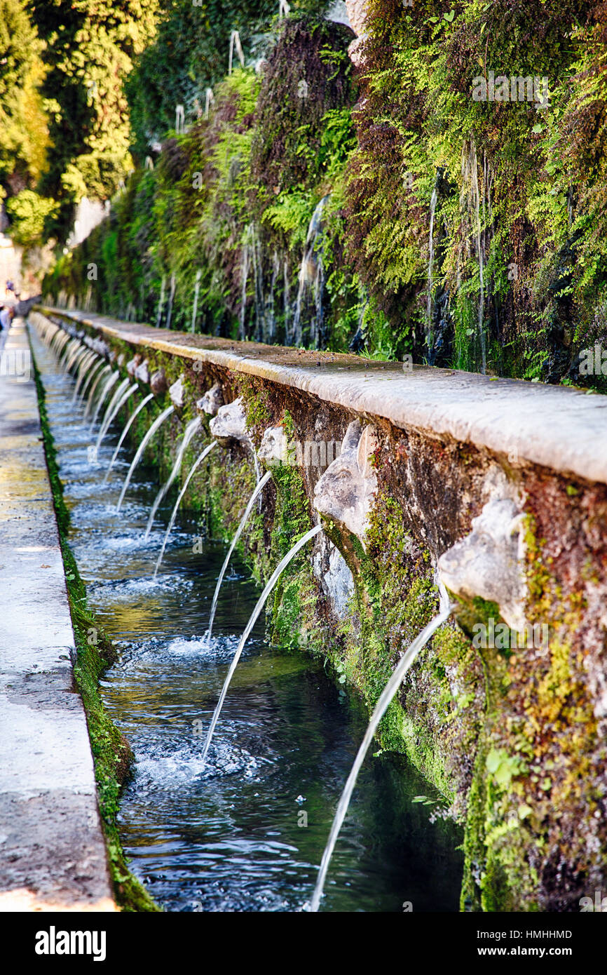 Gesichter der hundert Brunnen, Villa d' Este, Tivoli, Italien Stockfoto