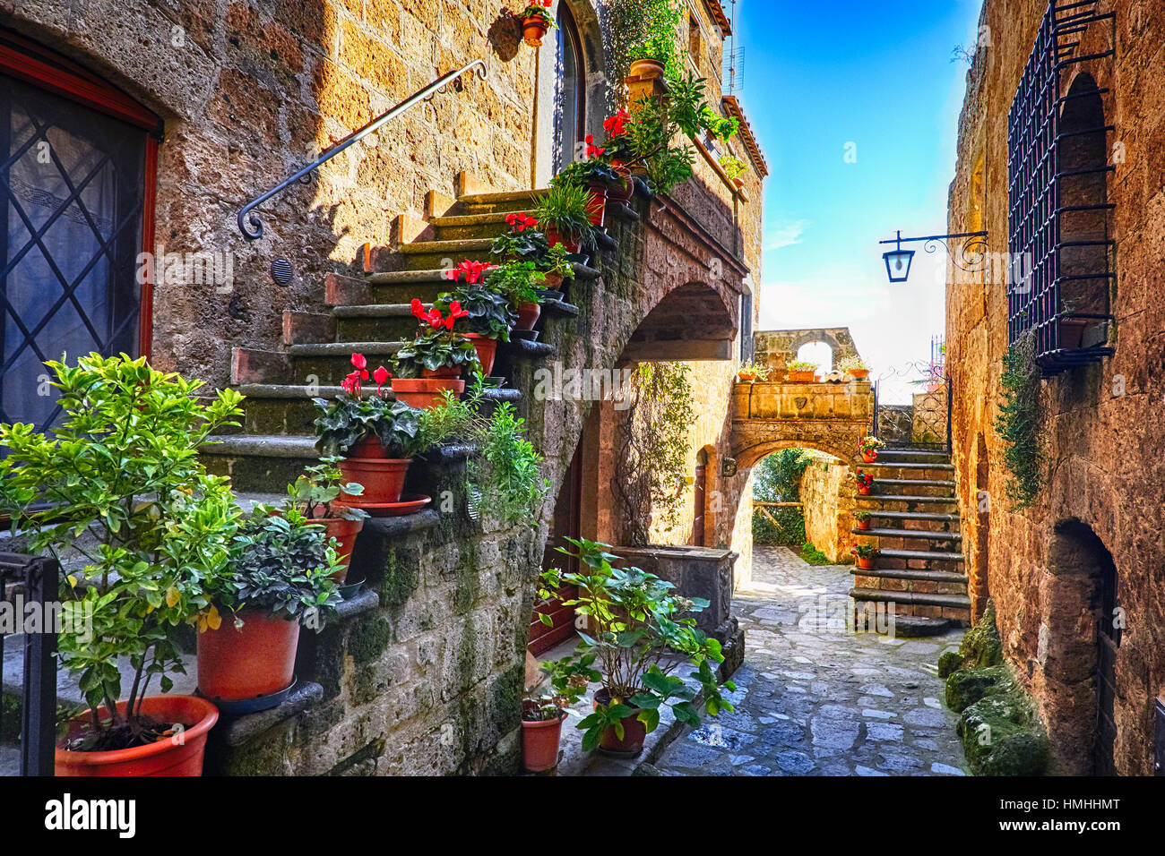 Hauseingang in einer antiken Stadt Civita Di Bagnoregio, Umbrien, Italien Stockfoto